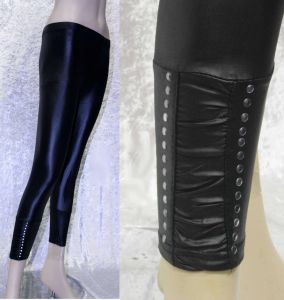 Glanzleggings, Wetloookleggings mit seidlichen Falten & Nieten