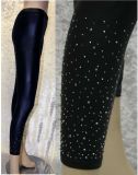 Glanzleggings, M-L, Wetloookleggings mit silbergrauen Strass